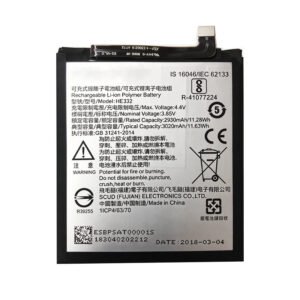 HE332 3020mAh 3.85V Li-ion replacement battery for Sharp Aquos S2 FS8016 FS8010 FS8018 and Sharp S3 Mini, front view showing battery surface and small 2-pin connector