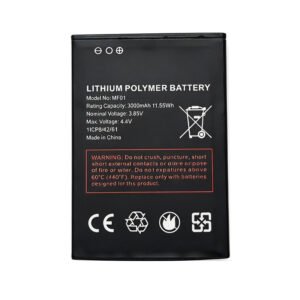 MF01 3000mAh 3.85V Li-ion Polymer replacement battery for Turbo Hotspot 2 CT2MHS01, front view showing battery surface and small 2-pin connector