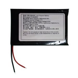 PR-534363N 1800mAh 3.7V Li-ion Polymer replacement battery for Plenue D and Plenue D2, front view showing battery surface with spec label and red and black wire leads
