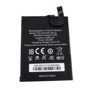 S76 8000mAh 3.85V Li-ion Polymer replacement battery for Oukitel WP7, front view showing battery surface and small 2-pin connector