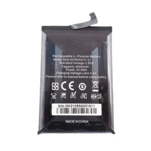 S83 8000mAh 3.85V Li-ion Polymer replacement battery for Oukitel WP9, front view showing battery surface and small 2-pin connector