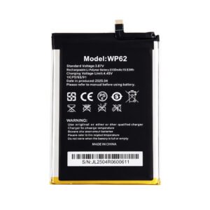 WP62 5150mAh 3.87V Li-ion Polymer replacement battery for OUKITEL WP62, front view showing battery surface and small 2-pin connector
